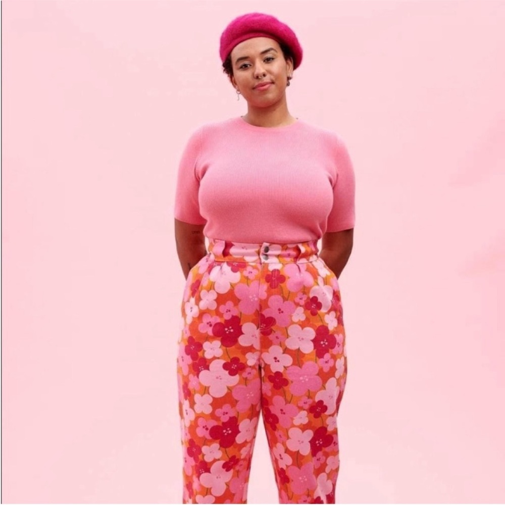 Lucy and Yak Addison Trousers Orange Pink Flower Floral Jeans Organic Cotton W34